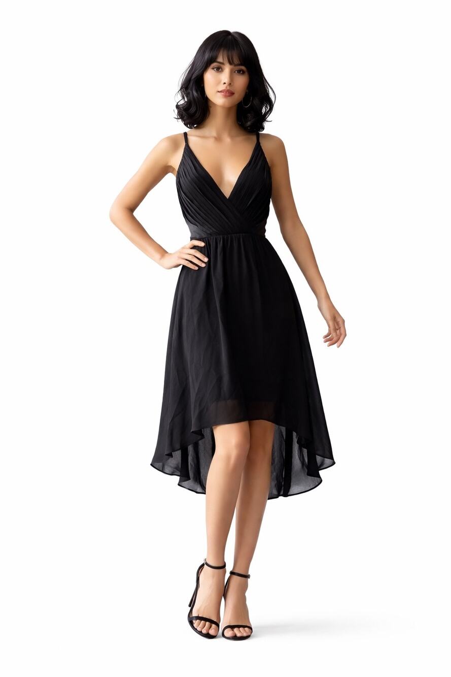 2010s Alice + Olivia Black Silk Open Back Pleated Cocktail Dress XS